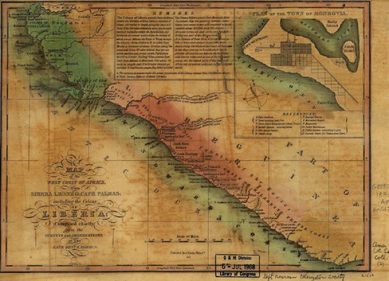 Liberia mappa prima metà XIX secolo