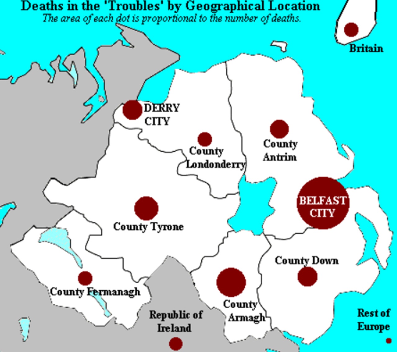 Irlanda del Nord mappa dei decessi per città