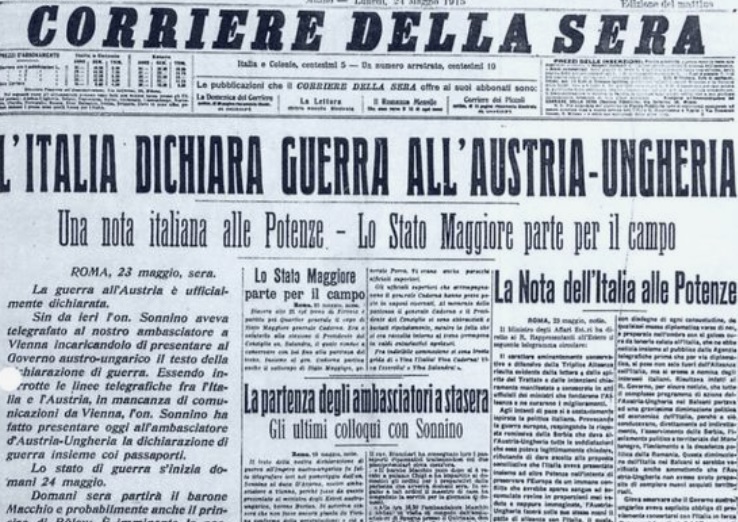 Articolo che riporta la dichiarazione di guerra del 24 maggio 1915