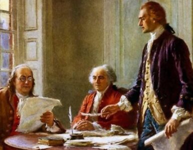 Immagine di fantasia della stesura della Dichiarazione di Indipendenza del 4 luglio 1776