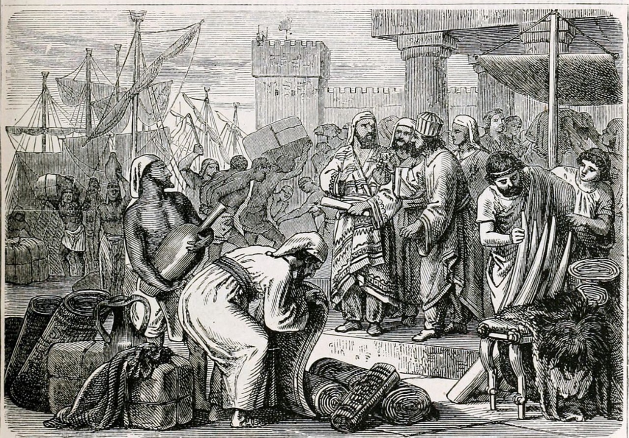 Fenici commercianti secondo illustrazione del XIX secolo