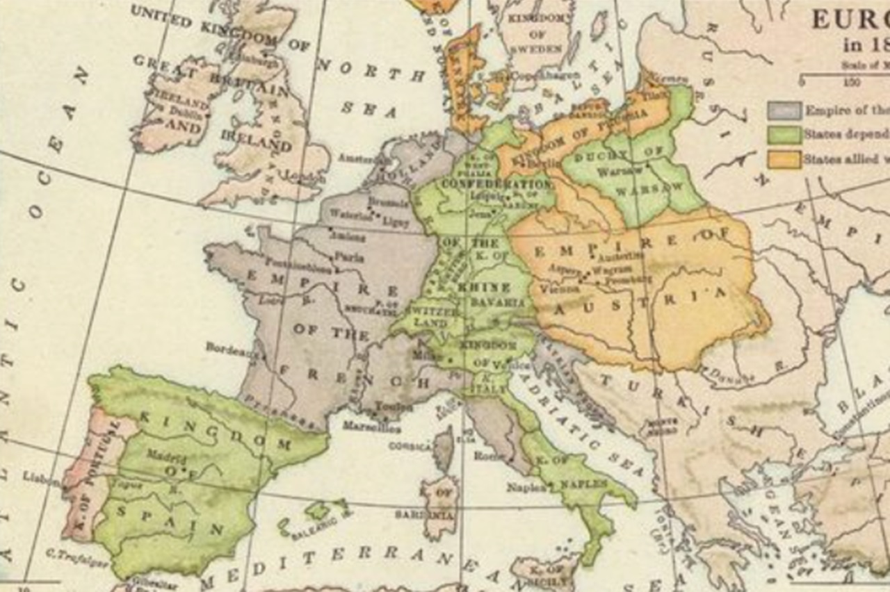 Mappa Europa durante l'apogeo di Napoleone, nato il 15 agosto 1769