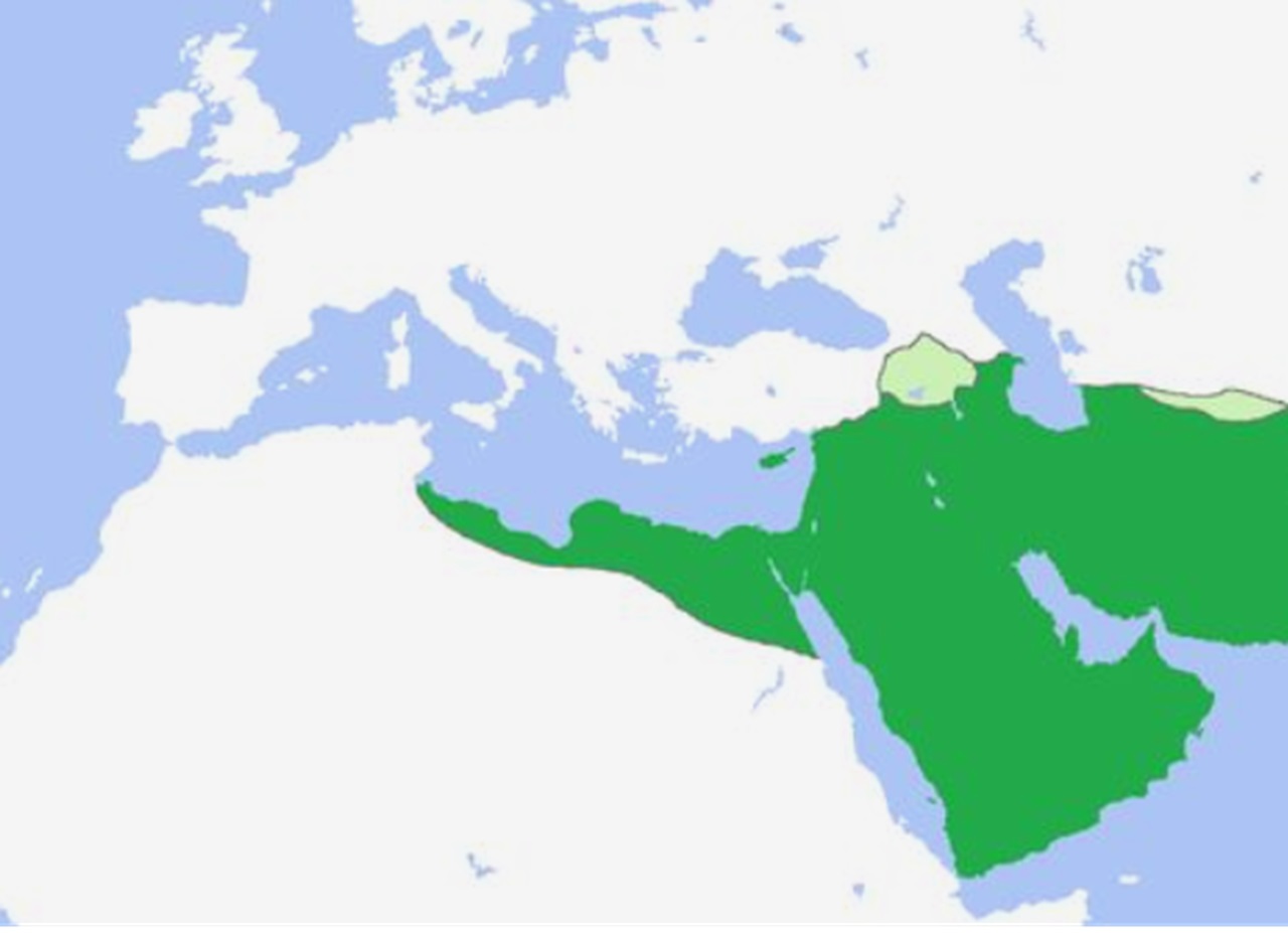 Estensione califfato dei Rashidun al termine delle campagne di conquista di cui fa parte lo scontro sul fiume Yarmuk del 20 agosto 636