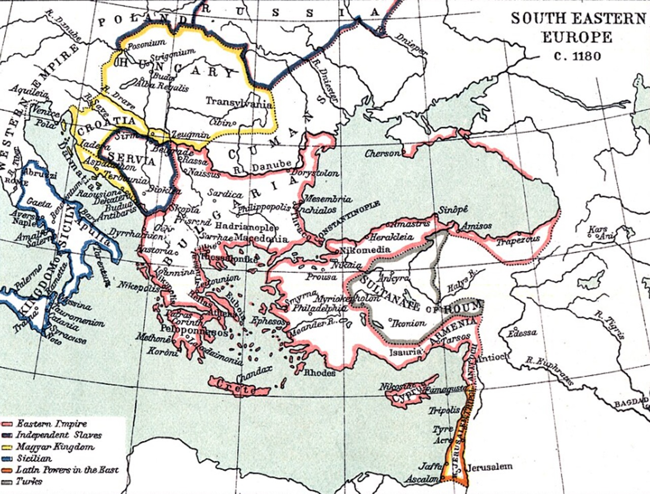 Mappa situazione geopolitica battaglia di Miriocefalo del 17 settembre 1176