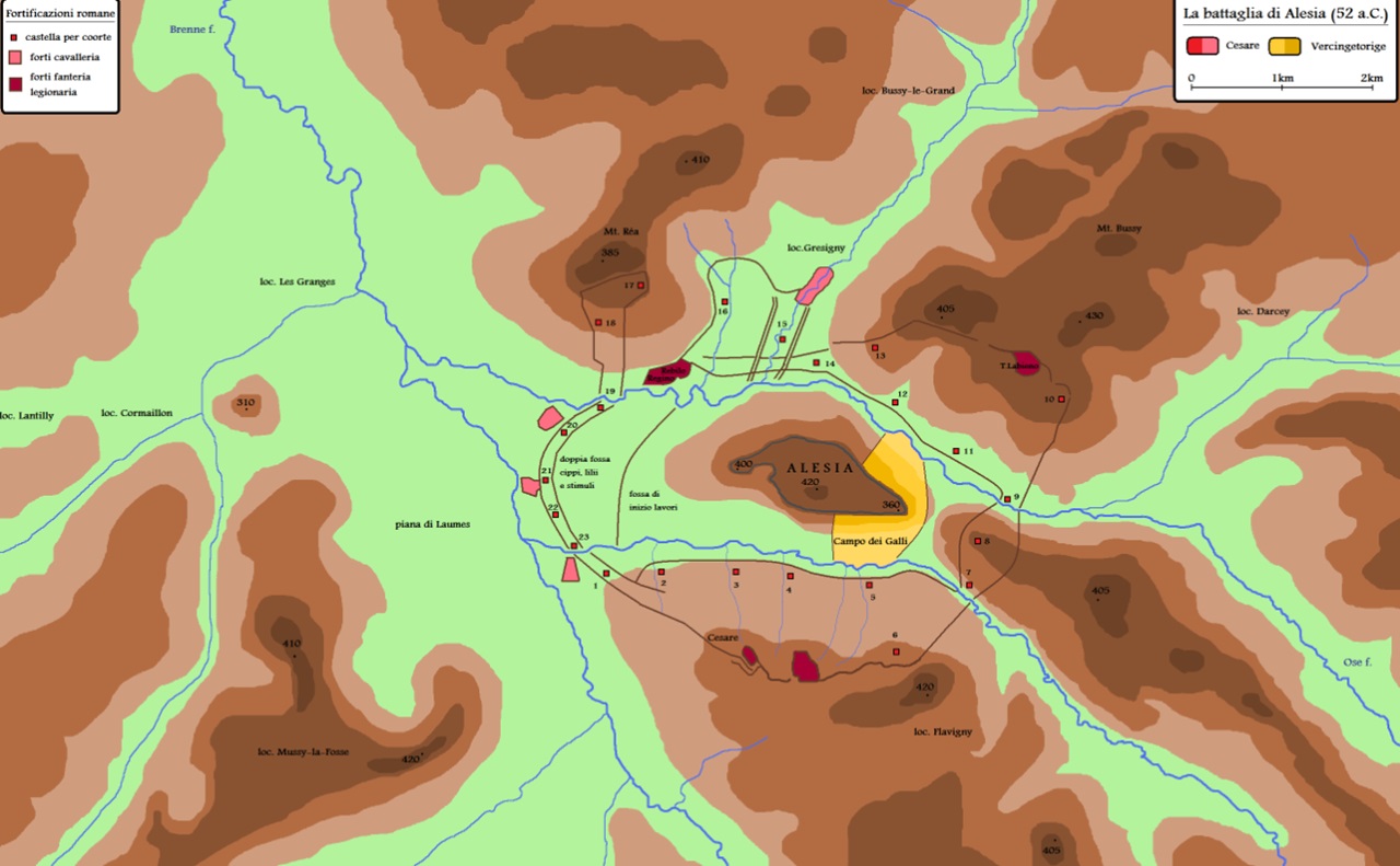 battaglia di Alesia mappa tattica del territorio