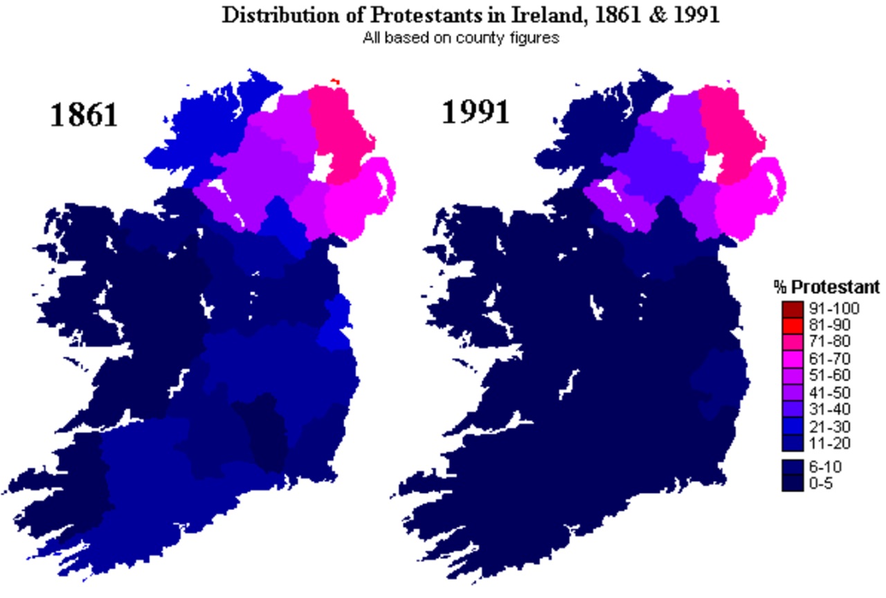 piantagioni dell'Irlanda cartina presenza protestante XIX-XX secolo