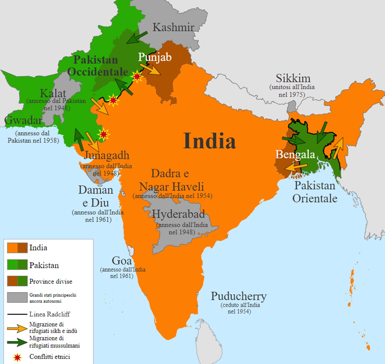 Partizione dell'India mappa suddivisione amministrativa