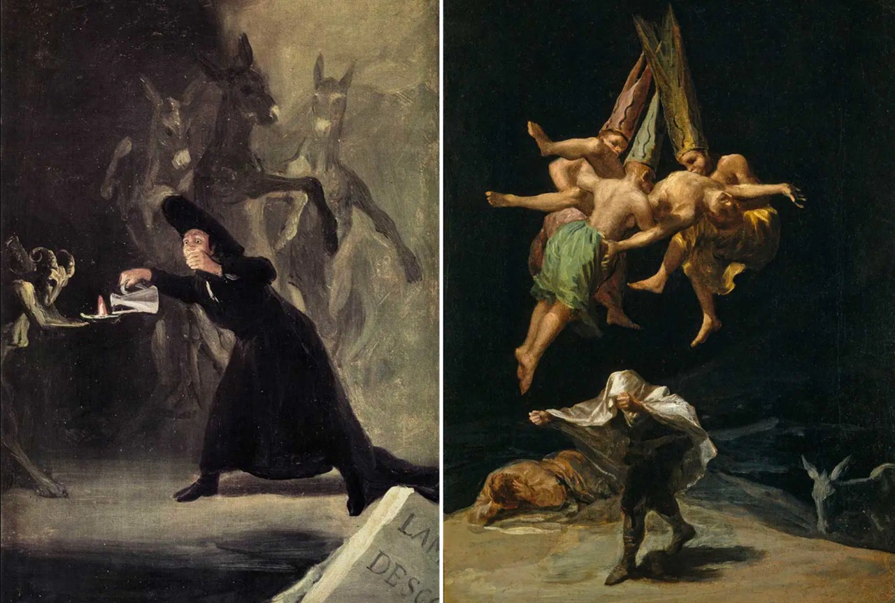 Francisco Goya, a sinistra "L'uomo stregato (La lampada del diavolo) 1798 - a destra Il volo delle streghe 1797