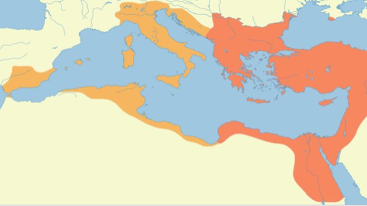 Estensione dell'Impero Romano alla morte di Giustiniano I