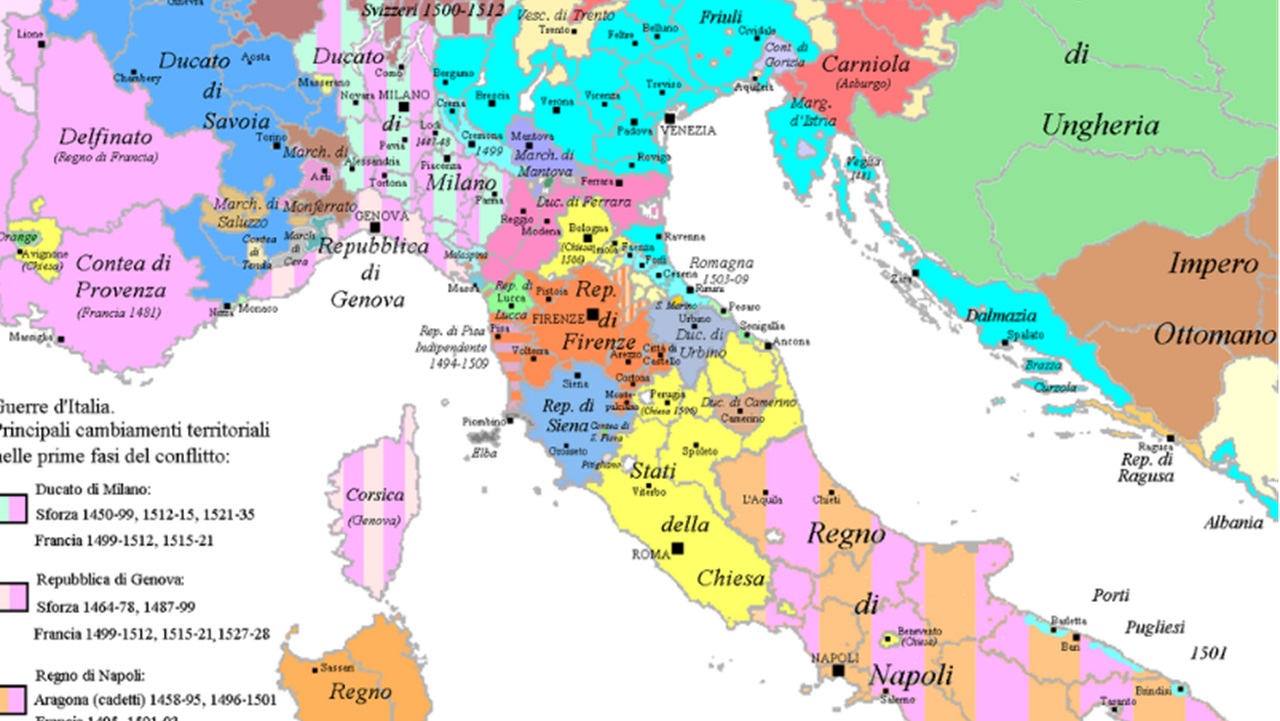 mappa situazione penisola italiana al 10 dicembre 1508