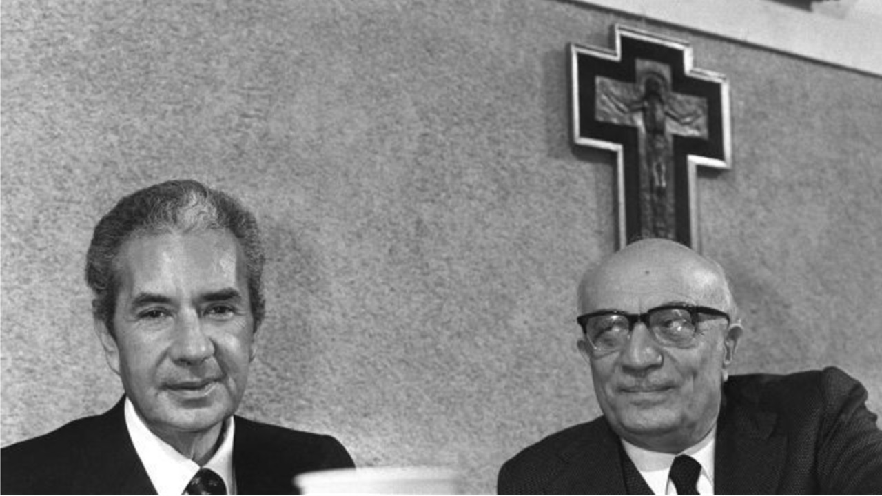 Aldo Moro (sinistra) e Amintore Fanfani (destra), due dei candidati per l'elezione presidenziale del dicembre 1971