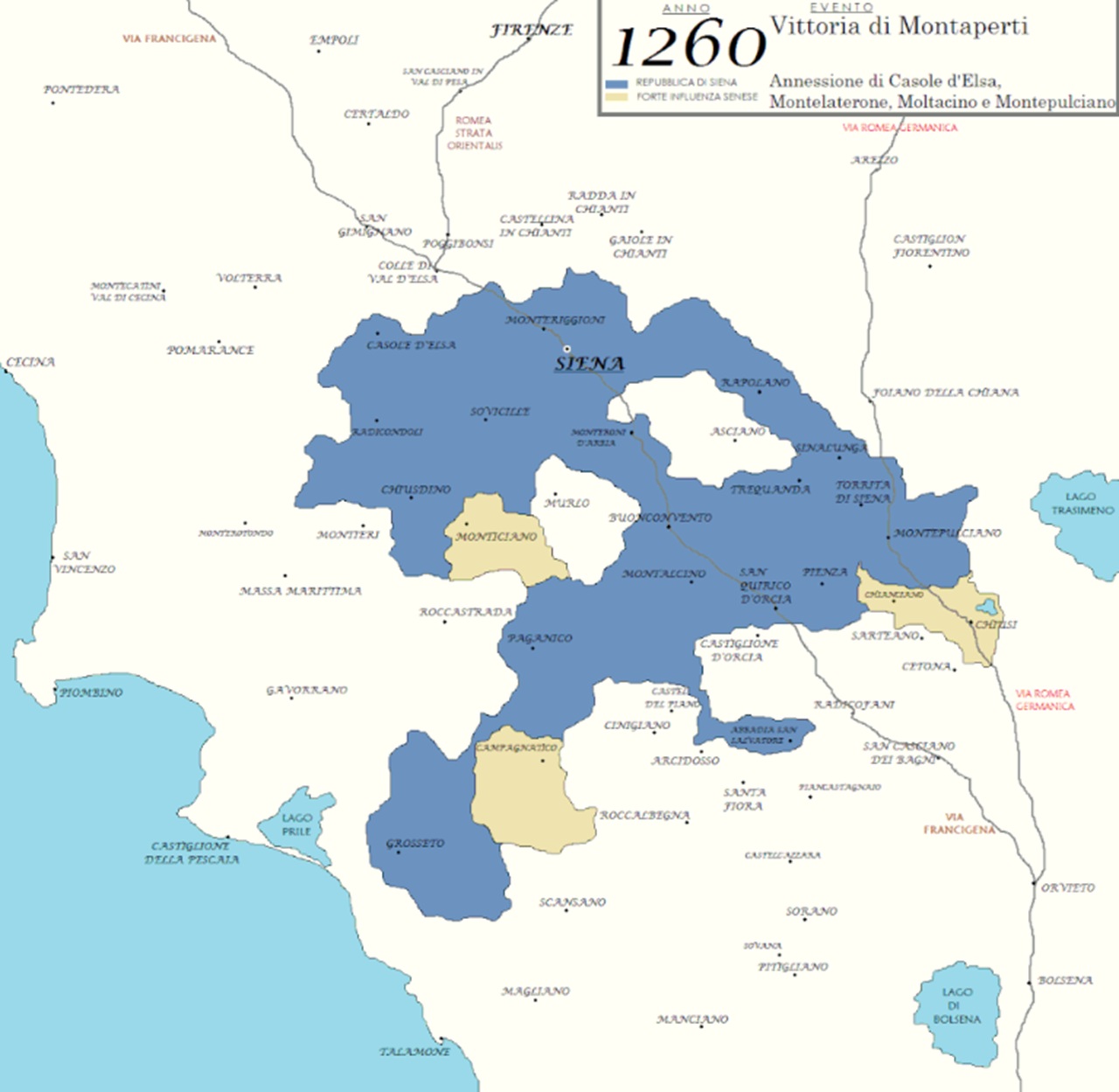 Governo dei Nove mappa Siena dopo Montaperti, 1260