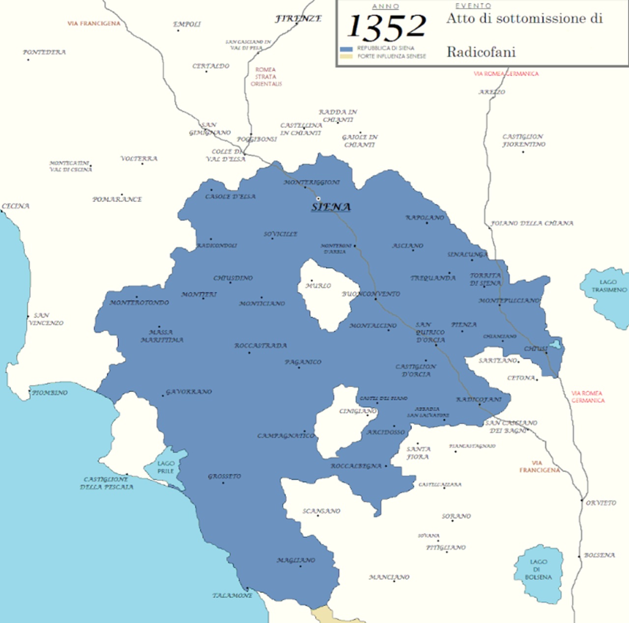 Governo dei Nove mappa Siena massima espansione sotto governo novesco