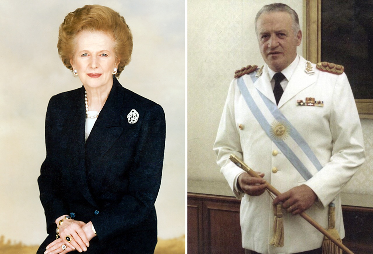 Isole Falkland a sinistra Margaret Thatcher, a destra Leopoldo Galtieri