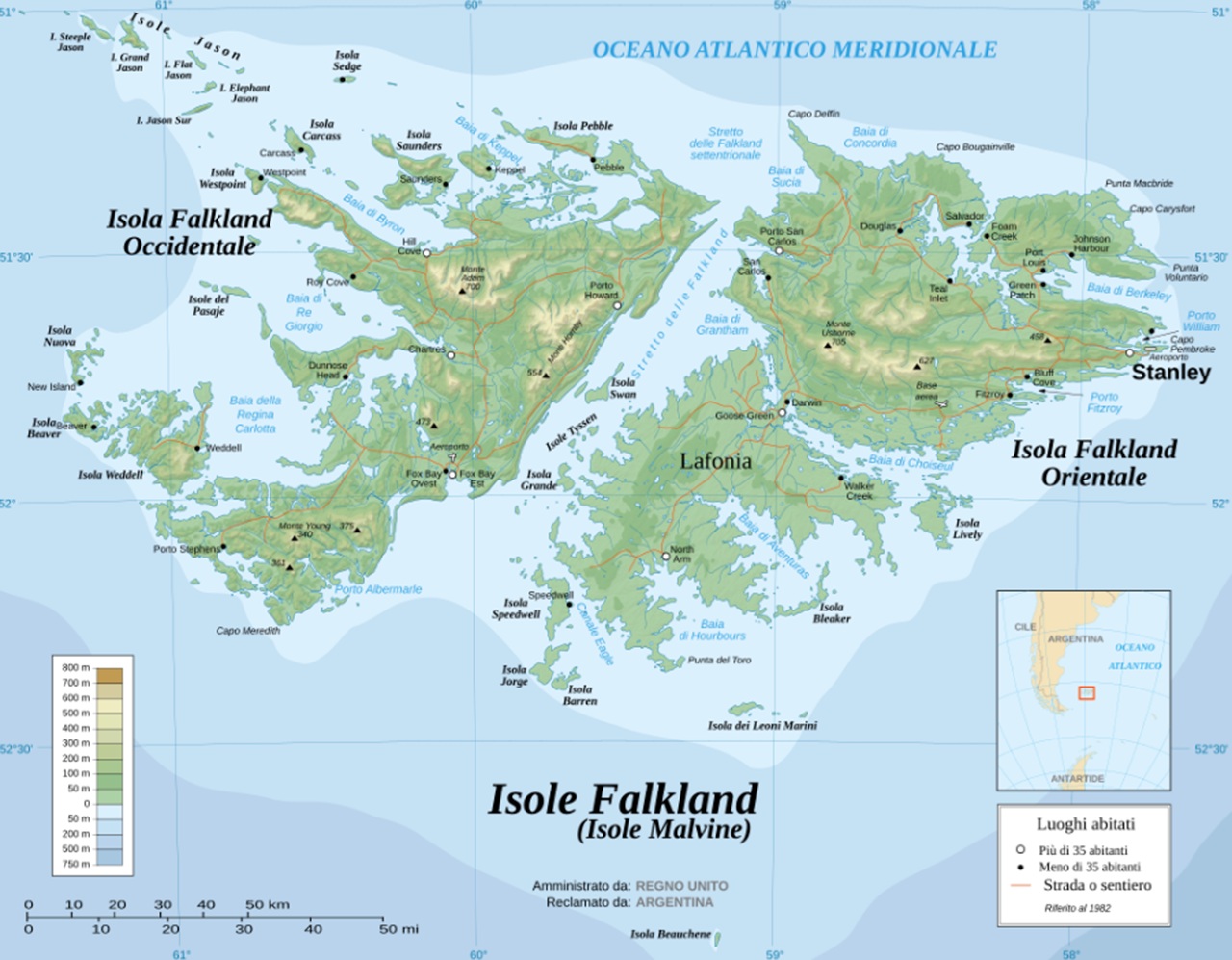 Isole Falkland mappa geografica