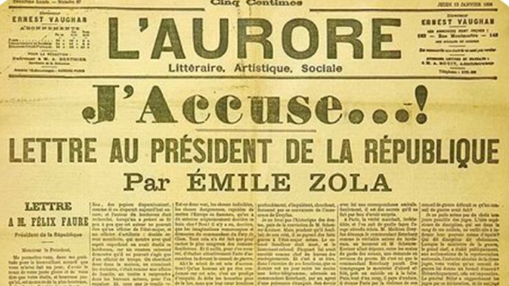 Prima pagine dell'articolo di Zola del 13 gennaio 1898