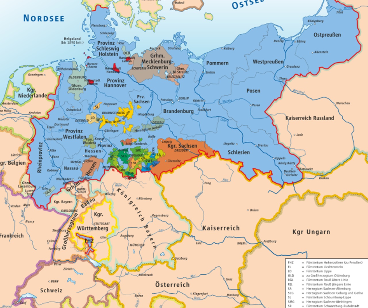 Mappa mondo germanico prima del 18 gennaio 1871