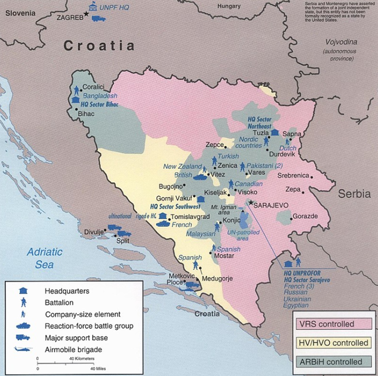 21 febbraio zone di sicurezza UNPROFOR Bosnia