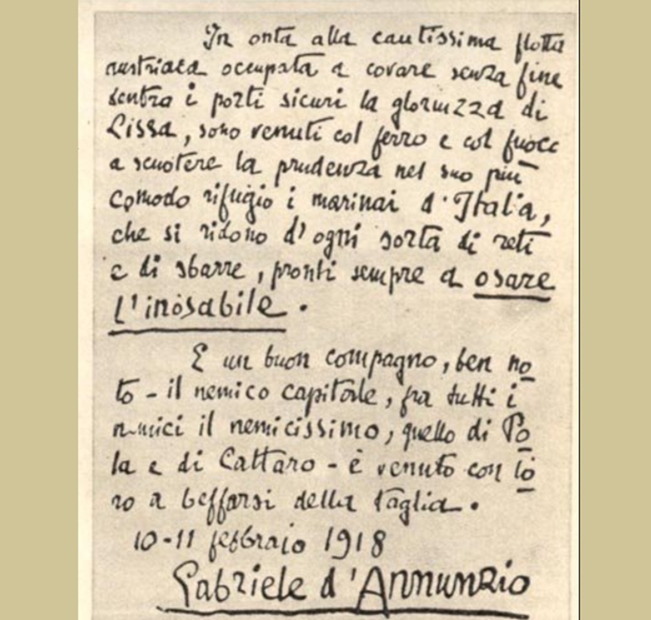 beffa di Buccari lettera D'Annunzio